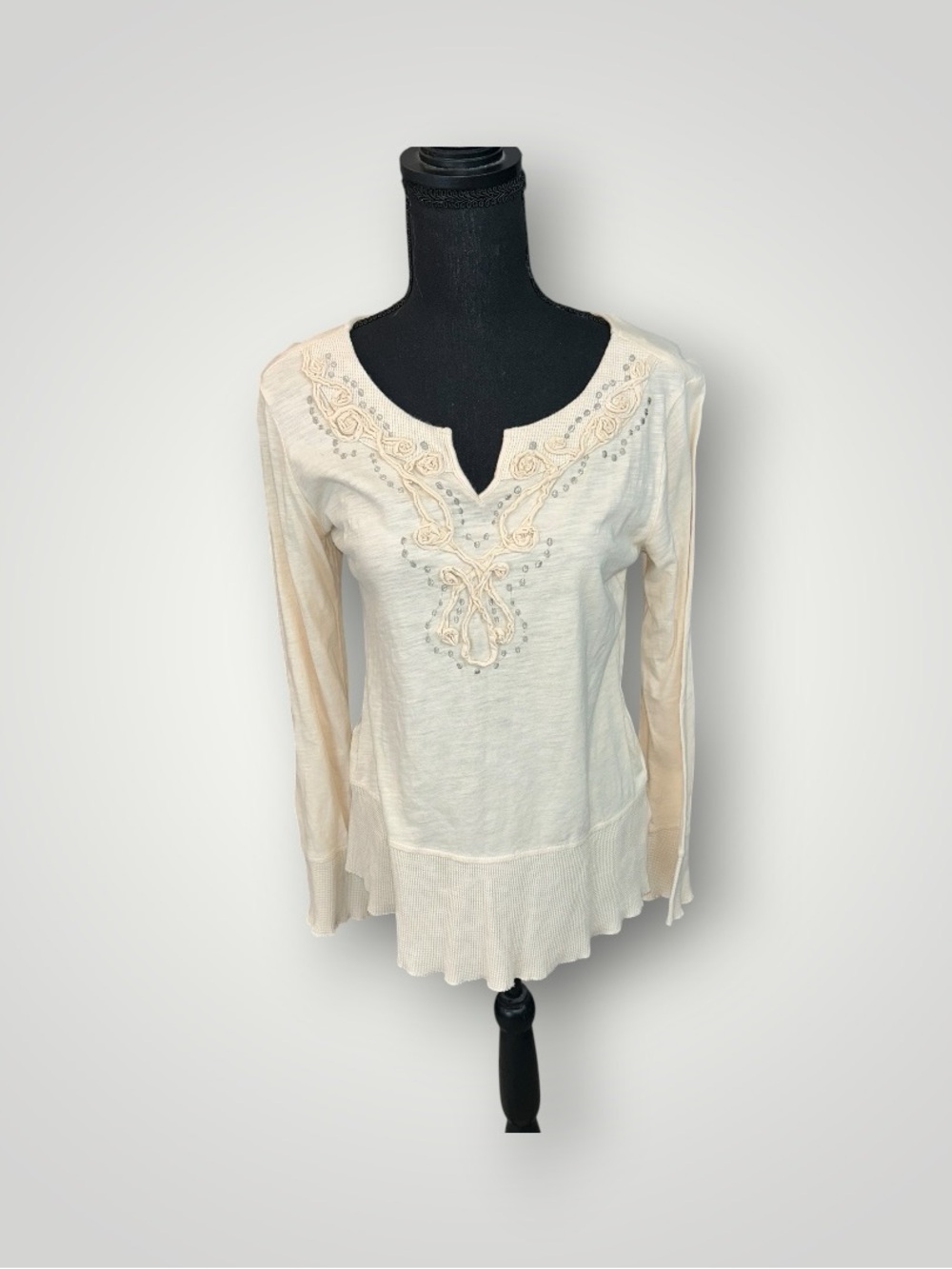 RXB Cream Embroidered V-Notch Long-Sleeve Tunic